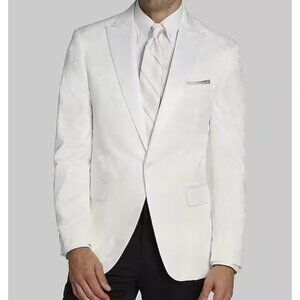 Jos A Bank Dinner Jacket Blazer 40R Tailored Fit Floral Jacquard White E01071‎